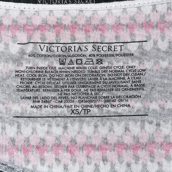 •VICTORIA'S SECRET•NWOT THE ANGEL LONG SLEEVE PINK/BLACK/WHITE SLEEP SHIRT XS - Picture 4 of 9